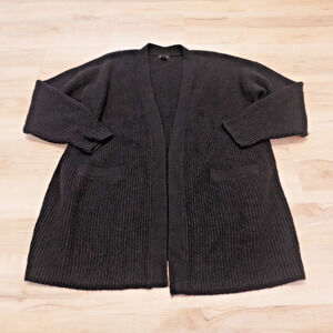 Halogen‎ Women Large Sweater Cardigan Ribbed Open Front Black Heavyweight